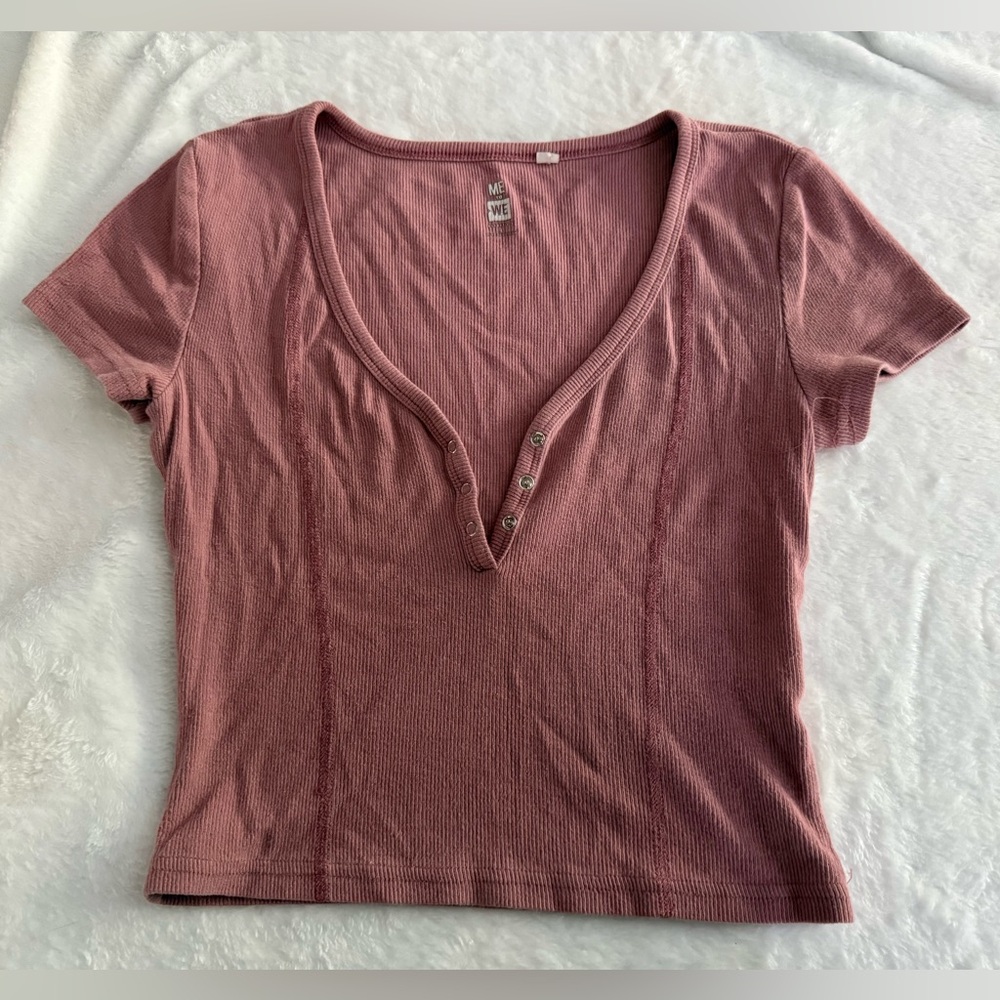 ME TO WE Mauve Snaps Ribbed Stretch Cropped Top S Small
